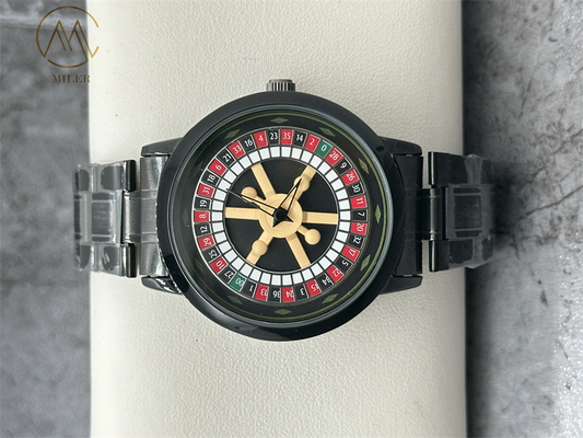 Round Case Shape Stainless Steel Strap Quartz Watch with Black Alloy Bezel