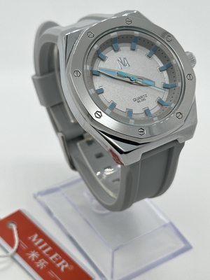 White Dial Analog Silicon Strap Watch With Fluorescent Hands Blue Buckle
