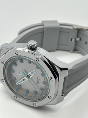 White Dial Analog Silicon Strap Watch With Fluorescent Hands Blue Buckle