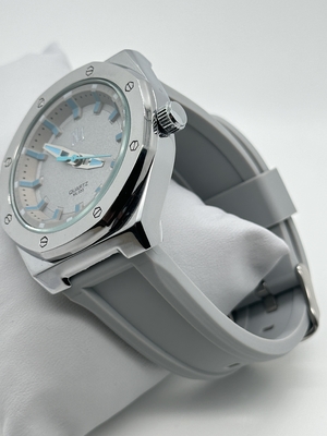White Dial Analog Silicon Strap Watch With Fluorescent Hands Blue Buckle