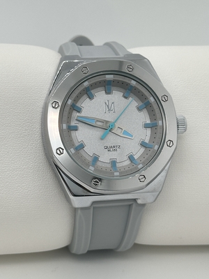 White Dial Analog Silicon Strap Watch With Fluorescent Hands Blue Buckle