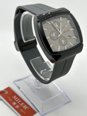 Waterproof Silicone Strap Watch with Leather Band 3ATM Quartz Wrist Watch