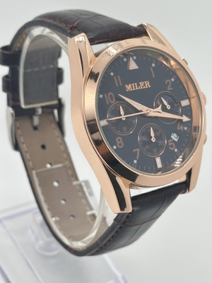 Three-Eyed Six-Needle Quartz Black Leather Wristwatch With Luminous Hands