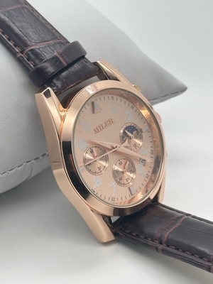 ML A666 Black Leather Quartz Light Watch Gold Band Mens Quartz Wrist Watch