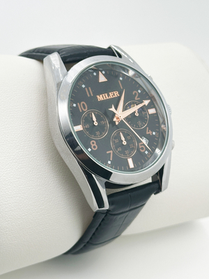 Simple Design Round Case Quartz Movement Wristwatch with Denim Leather Strap for Men