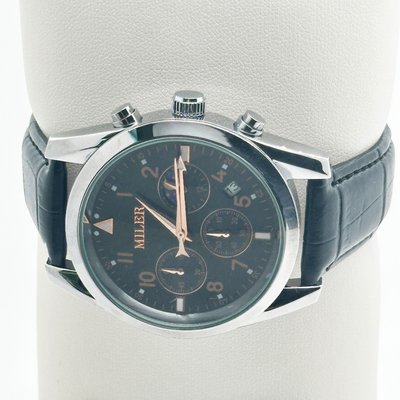 Simple Design Round Case Quartz Movement Wristwatch with Denim Leather Strap for Men