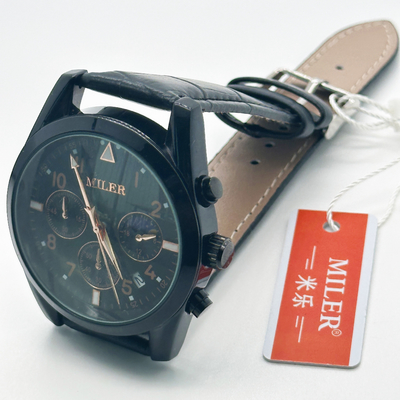 Simple Design Round Case Quartz Movement Wristwatch with Denim Leather Strap for Men