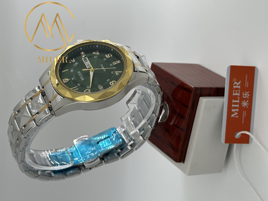 Water-Resistant Stainless Steel Strap Watch With Digital Display And Quartz Movement