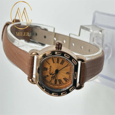 Modern Leather Strap Quartz Wrist Watch With 30 Meters Water Resistance