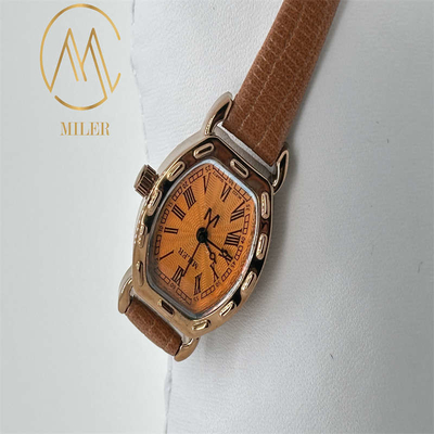 Modern Leather Strap Quartz Wrist Watch With 30 Meters Water Resistance