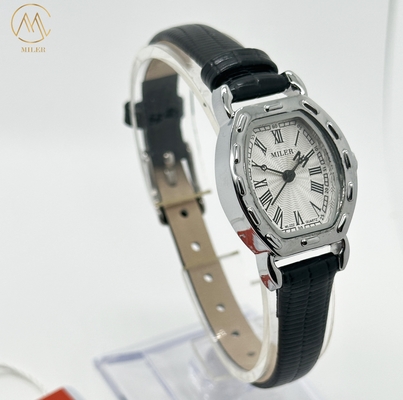 White Dial Analog Lady Quartz Watch Fashion Black Leather Band Watch