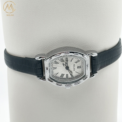 White Dial Analog Lady Quartz Watch Fashion Black Leather Band Watch