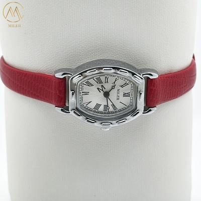 Leather Band White Dial Lady Quartz Watch Scratch Resistant With Luminous Hands