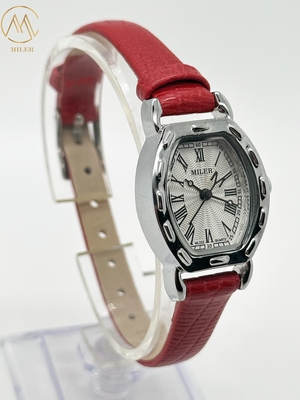 Leather Band White Dial Lady Quartz Watch Scratch Resistant With Luminous Hands