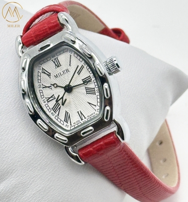 Leather Band White Dial Lady Quartz Watch Scratch Resistant With Luminous Hands