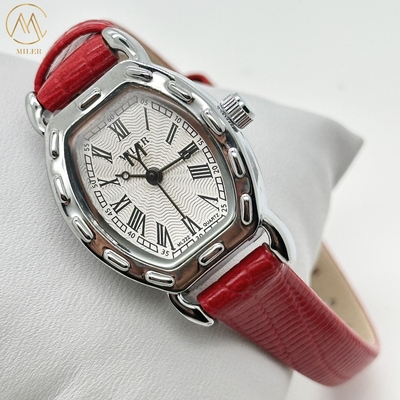 Leather Band White Dial Lady Quartz Watch Scratch Resistant With Luminous Hands