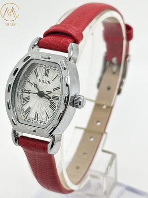 Leather Band White Dial Lady Quartz Watch Scratch Resistant With Luminous Hands