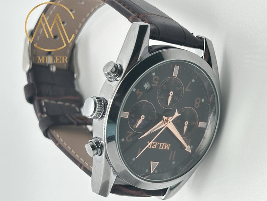30 Meters Stylish Water Resistant Quartz Wrist Watch Engraved Logo Leather Strap Quartz Watch