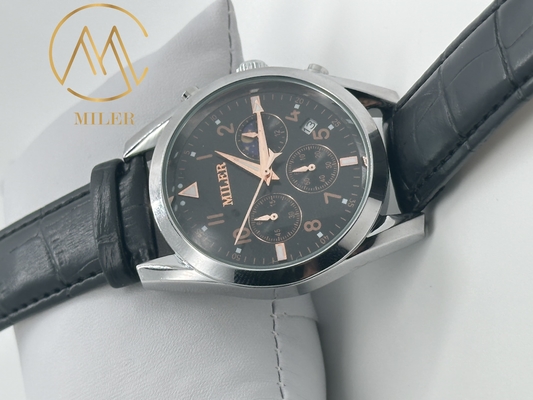 ML 666  Custom Logo Gift Watches Round Dial Black Leather Quartz Wristwatch