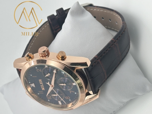 30 Meters Stylish Water Resistant Quartz Wrist Watch Engraved Logo Leather Strap Quartz Watch