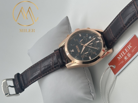 30 Meters Stylish Water Resistant Quartz Wrist Watch Engraved Logo Leather Strap Quartz Watch