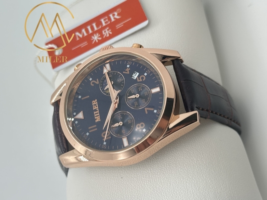 30 Meters Stylish Water Resistant Quartz Wrist Watch Engraved Logo Leather Strap Quartz Watch