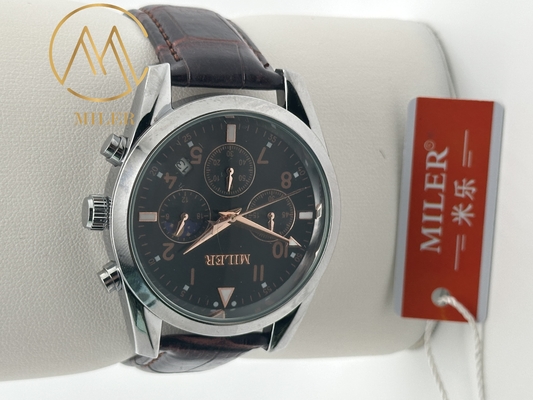 30 Meters Stylish Water Resistant Quartz Wrist Watch Engraved Logo Leather Strap Quartz Watch