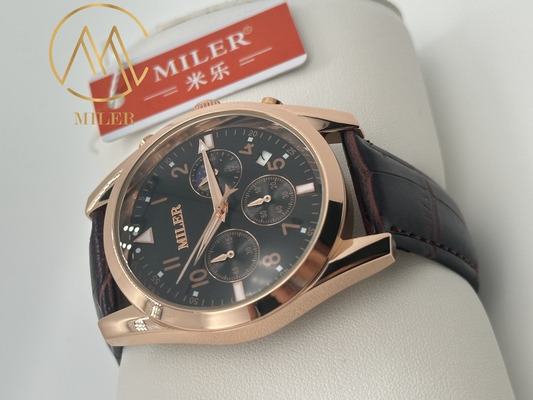 ML 666  Custom Logo Gift Watches Round Dial Black Leather Quartz Wristwatch