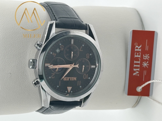 30 Meters Stylish Water Resistant Quartz Wrist Watch Engraved Logo Leather Strap Quartz Watch