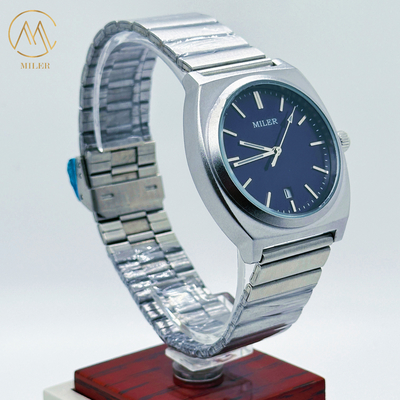 Luminous Silver Stainless Steel Strap Watch 30M Waterproof Chronograph Quartz Watches