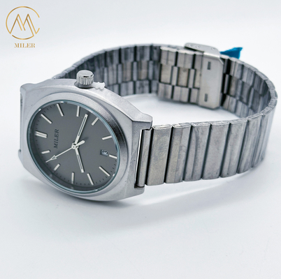 Classic Analog Stainless Steel Strap Watch Round Luminous Dial Mens Silver Strap Watch