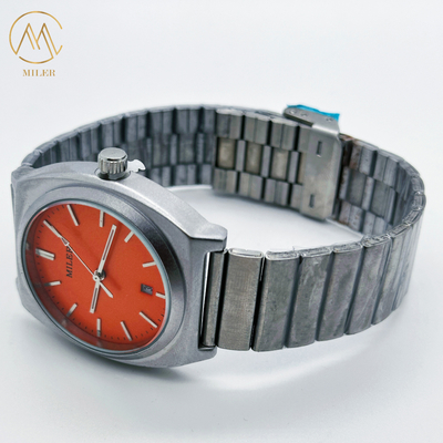 Mineral Dial Silver Stainless Steel Strap Watch With Date Luminous Hands