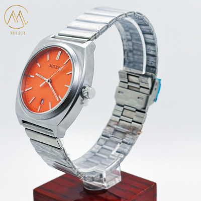 Mineral Dial Silver Stainless Steel Strap Watch With Date Luminous Hands