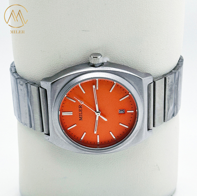 Mineral Dial Silver Stainless Steel Strap Watch With Date Luminous Hands