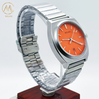 Mineral Dial Silver Stainless Steel Strap Watch With Date Luminous Hands