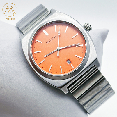 Mineral Dial Silver Stainless Steel Strap Watch With Date Luminous Hands