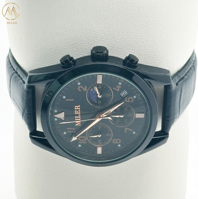 30ATM Waterproof Quartz Wrist Watch featuring Denim Leather Strap and Hook Buckle