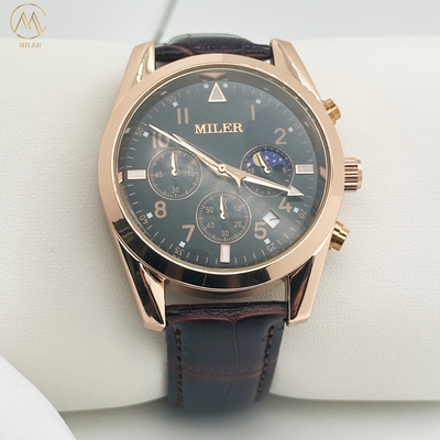 30ATM Waterproof Quartz Wrist Watch featuring Denim Leather Strap and Hook Buckle