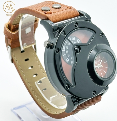 Precise Men Quartz Wrist Watch Double Movement With Denim Strap