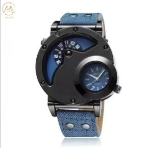 Durable Denim Quartz Wrist Watch Custom Logo With Secure Hook Buckle
