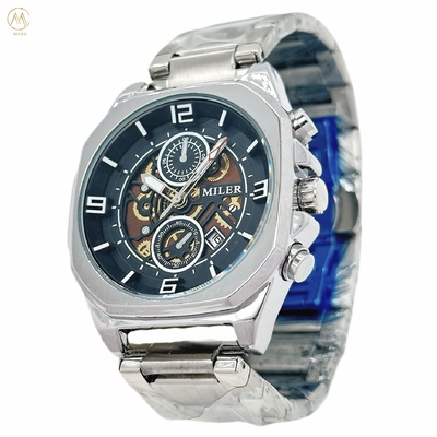 ML1113-Silver Bezel Luxury Trend Design Men Quartz Watches With Stainless Steel Band