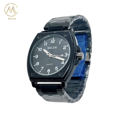 High Quality Luxury Black Case Stainless Steel Strap Waterproof Quartz Watch