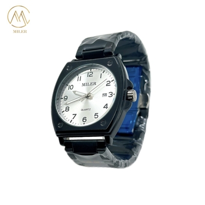 High Quality Luxury Black Case Stainless Steel Strap Waterproof Quartz Watch