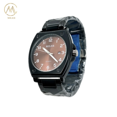 High Quality Luxury Black Case Stainless Steel Strap Waterproof Quartz Watch