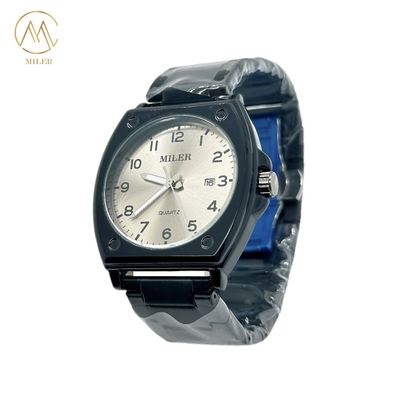 High Quality Luxury Black Case Stainless Steel Strap Waterproof Quartz Watch