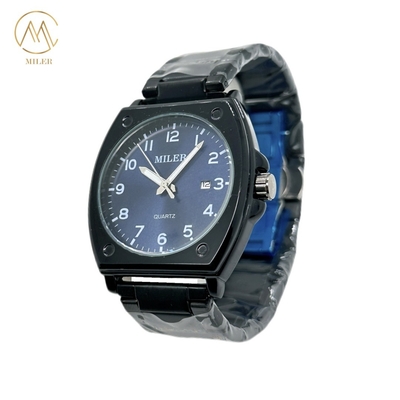 High Quality Luxury Black Case Stainless Steel Strap Waterproof Quartz Watch