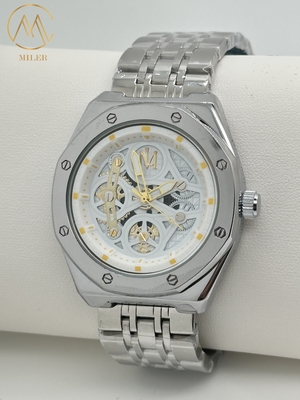 Hollowed Out Design Wrist Waterproof Quartz Movement Watch with Stainless Steel Strap