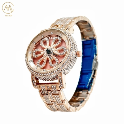 New Internet-Famous "Fortune Turns" Dual Rotating Dial Women's Quartz Diamond Waterproof Wrist Watch