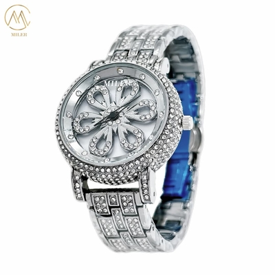 New Internet-Famous "Fortune Turns" Dual Rotating Dial Women's Quartz Diamond Waterproof Wrist Watch