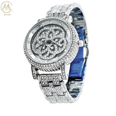 New Internet-Famous "Fortune Turns" Dual Rotating Dial Women's Quartz Diamond Waterproof Wrist Watch
